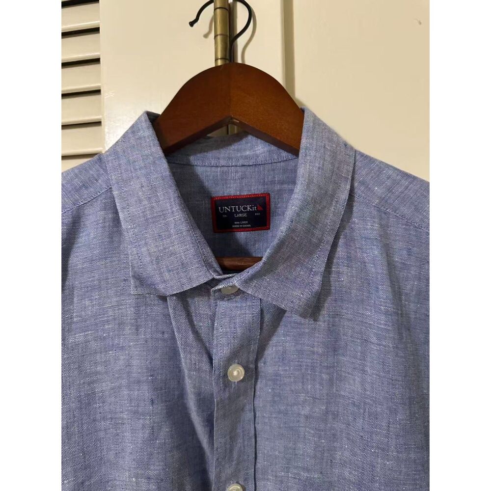 UNTUCKit Men’s Large Light Blue 100% Linen Short Sleeve Button Up Shirt